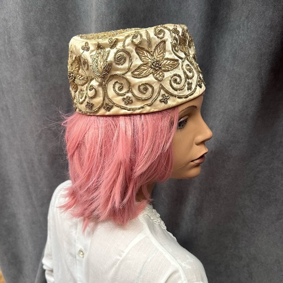 Vintage satin beaded pillbox hat Noreen Fashion - Picture 3 of 10